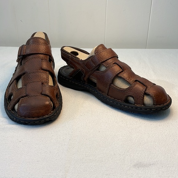 Mens Fisherman Sandals 8M Closed Toe Brown Leather Shoes - Picture 3 of 11